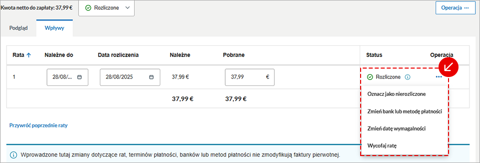 Ekran wysyłania faktury